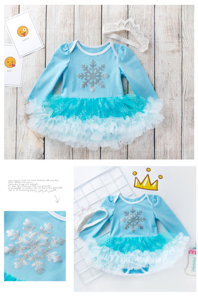 Baby Girls Princess Dresses Costume Snow Party Dress up Blue Romper Tutu &Headband Set
