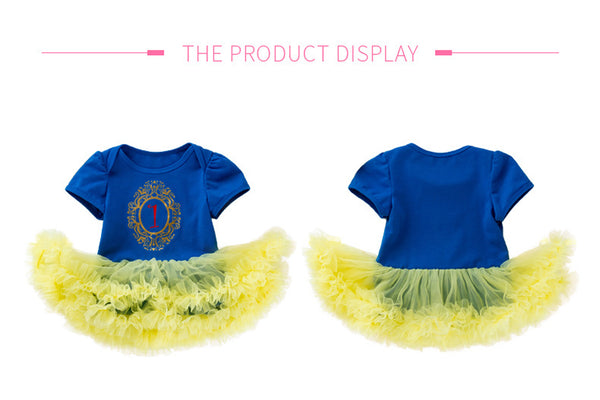 Baby Girls Princess 1st Birthday Costume 2PCS Outfits (Romper+Headband )