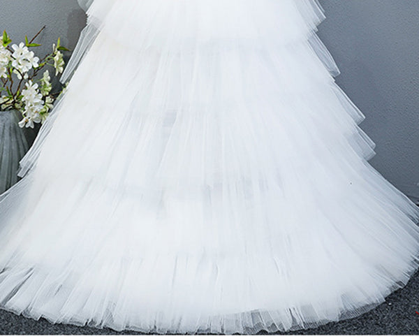 Girls Tulle Flower Girl Dress with Removable Tail