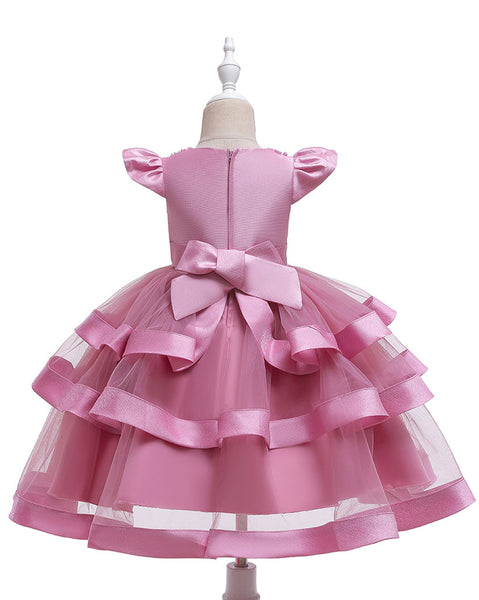 Girls Layered Knee-length Pearl Decor Birthday Party Dress