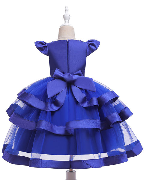 Girls Layered Knee-length Pearl Decor Birthday Party Dress