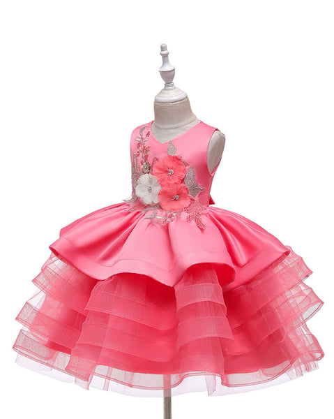 Girls Sleeveless 3D Flower Knee-Length Formal Dress