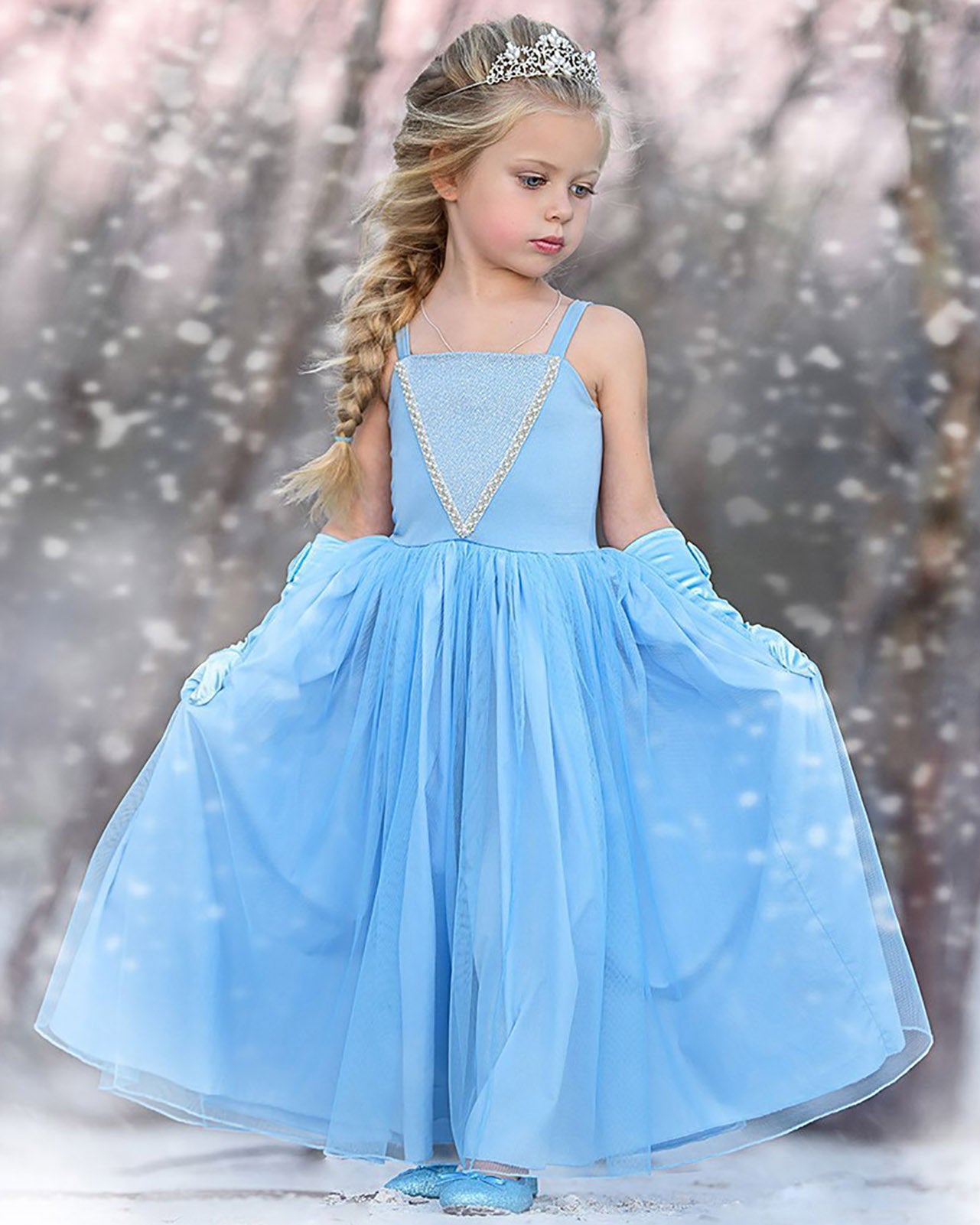 Elsa Princess Sleeveless Costume for Little Girls Halloween Party Dress up