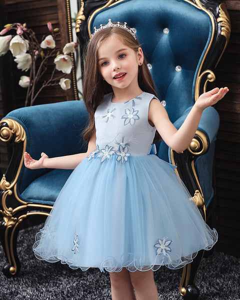 Girls Sleeveless Tulle Flower Party Dress Up Knee-Length Pageant Dress