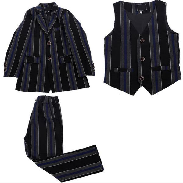 Boys' stripy Formal Suit  3 piece Dresswear suit set with jacket,pants and vest