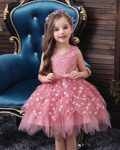 Girls Sleeveless Floral Princess Dress Flower Girl Dress