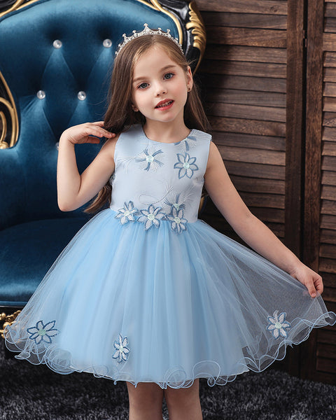 Girls Sleeveless Tulle Flower Party Dress Up Knee-Length Pageant Dress