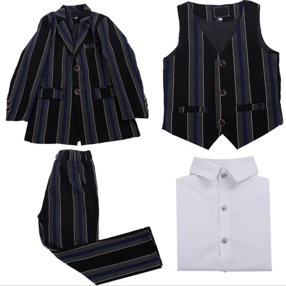 Boys' stripy Formal Suit  4 piece Dresswear suit set with jacket,shirt,pants and vest
