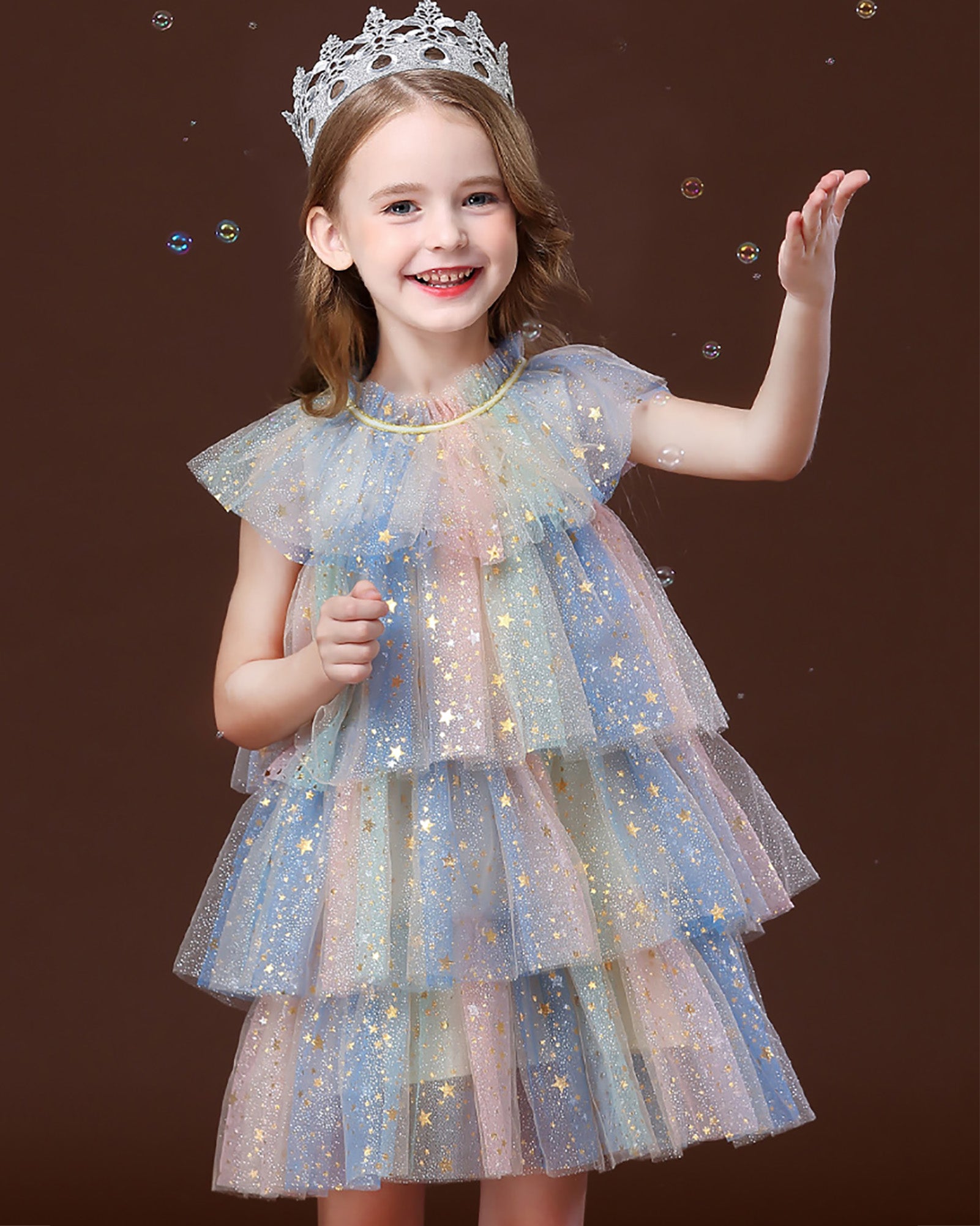 Baby Girls Multi-color Four-layer Sparkling Mesh&Lace Princess Dress