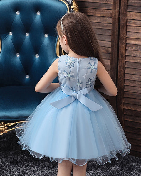 Girls Sleeveless Tulle Flower Party Dress Up Knee-Length Pageant Dress