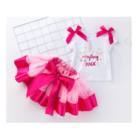 Baby Girls Unicorn Pink Tutu Set (T-shirt&Tutu),1st Birthday Party Set