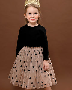 Baby Girls Black Long-sleeve Fleece-lining Tutu Princess Dress
