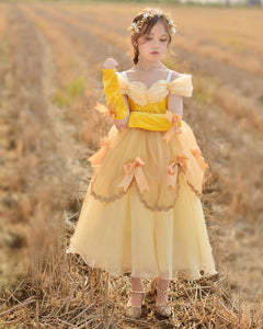 Belle Princess Off Shoulder Costumes Deluxe Dress up Party Fancy Ball Gown Cosplay Halloween for Girls