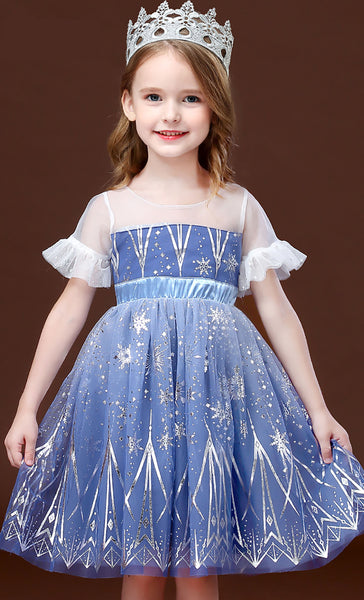 Baby Girls Snow-white Blue Silver-line Ball Gown Party Dress