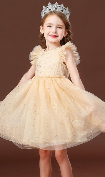 Baby Girls Sparkling Sleeveless Floral-shoulder Princess Dress