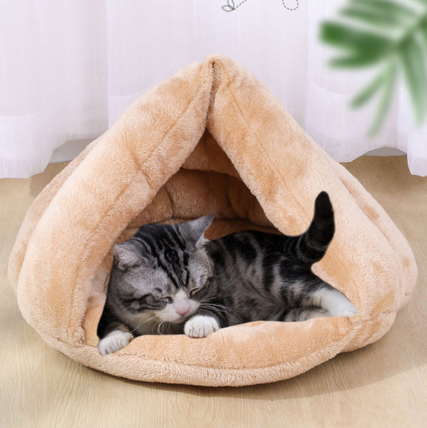 JiaDuo Pet Bed for Cat Small Dogs Soft Warm Cat Bed Fleece Triangle Cave Bed Indoor Self-Warming Pet Nest Pet Cushion Winter Sleep Bag