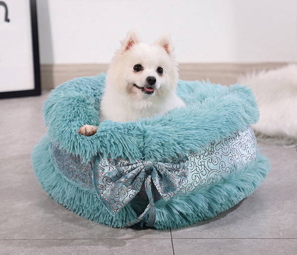 JiaDuo Round Dog Bed Plush Faux Fur Cat Bed Comfortable Soft Pet Bed for Medium Small Dogs & Cats Soft Shaggy Self Warming for Winter