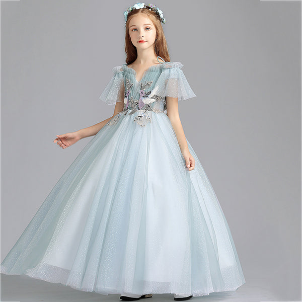 Girls Fairy Tulle Flower Girl Dress Appliques Dress for Party