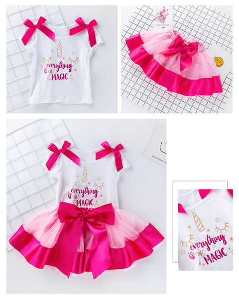 Baby Girls Unicorn Pink Tutu Set (T-shirt&Tutu),1st Birthday Party Set