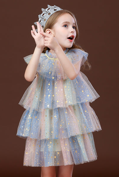 Baby Girls Multi-color Four-layer Sparkling Mesh&Lace Princess Dress