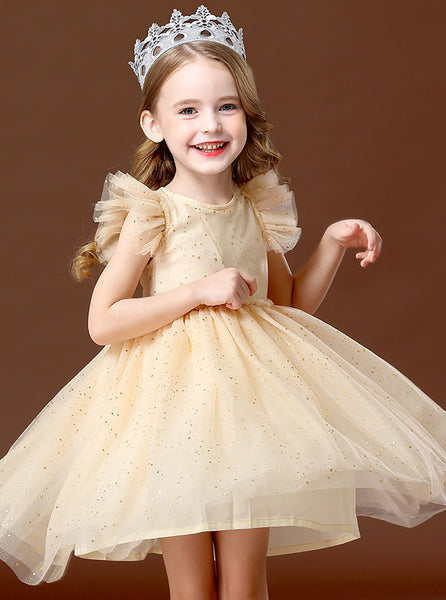 Baby Girls Sparkling Sleeveless Floral-shoulder Princess Dress