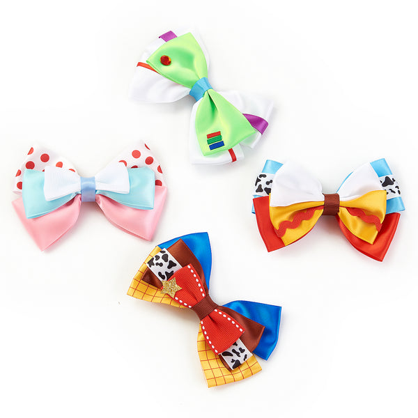 Baby Girls Cartoon Hair Bow Clips 4pc 4" Dress Up Accessories for Halloween Party