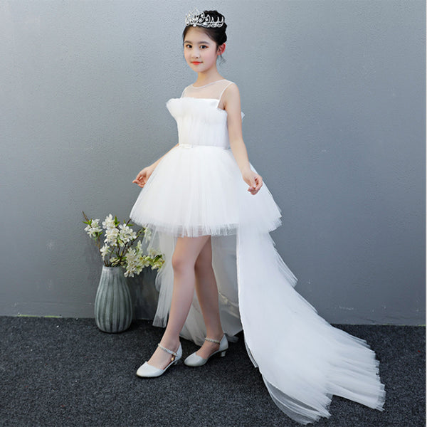 Girls Tulle Flower Girl Dress with Removable Tail