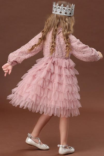 Baby Girls Long-sleeve Tiered Lace Tutu Party Dress Princess Dress