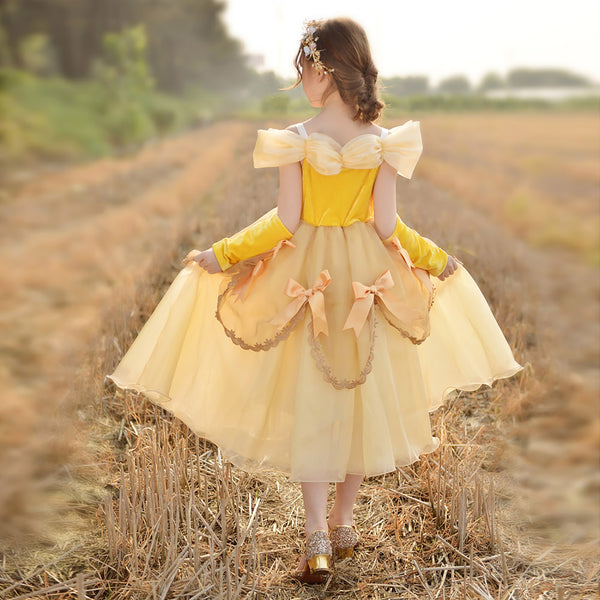Belle Princess Off Shoulder Costumes Deluxe Dress up Party Fancy Ball Gown Cosplay Halloween for Girls