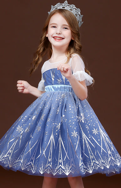 Baby Girls Snow-white Blue Silver-line Ball Gown Party Dress