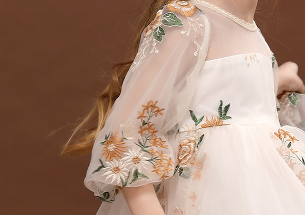 Baby Girls Off-shoulder Embroided Flower Princess Dress with Daisy