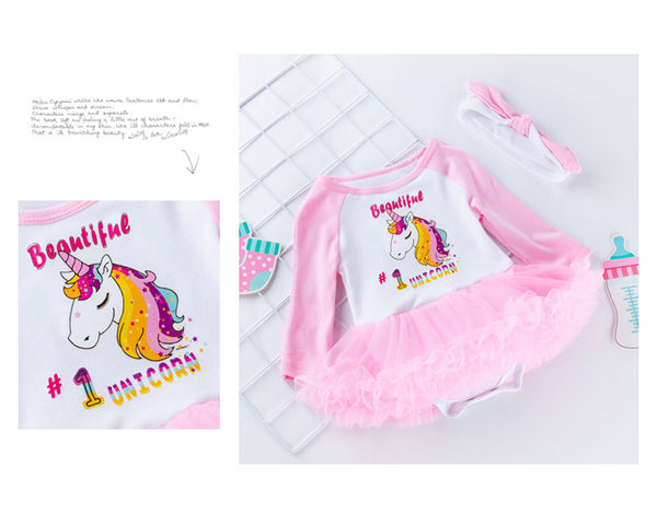 Baby Girls Unicorn Tutu Set (Romper Dress & Headband)