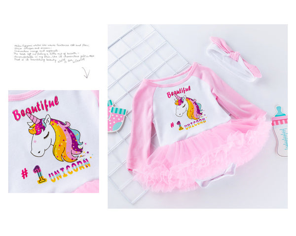 Baby Girls Unicorn Tutu Set (Romper Dress & Headband)