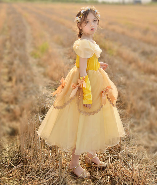 Belle Princess Off Shoulder Costumes Deluxe Dress up Party Fancy Ball Gown Cosplay Halloween for Girls