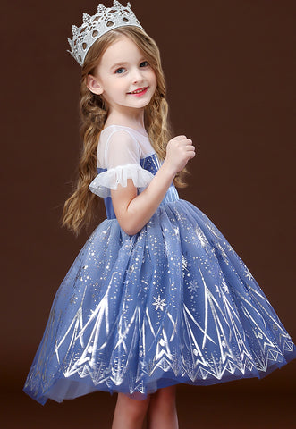 Baby Girls Snow-white Blue Silver-line Ball Gown Party Dress