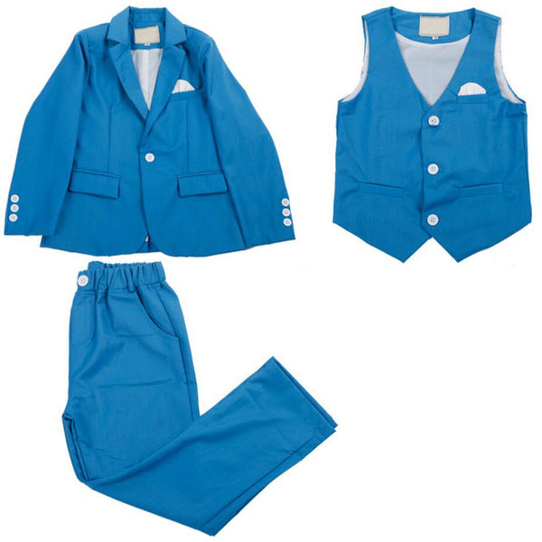 Boys' Blue Formal Suit  3 piece Dresswear suit set with jacket,vest and pants