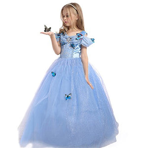 Girls Princess Dresses Costume Party Dress Up Blue Dress with Butterfly