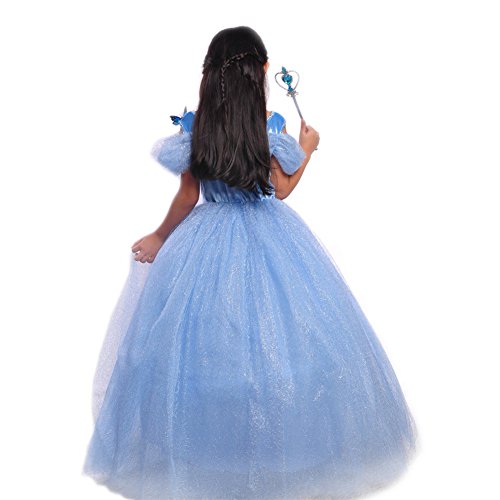 Girls Princess Dresses Costume Party Dress Up Blue Dress with Butterfly