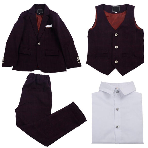 Boys'  Formal Occasion Suit  4 piece set with jacket,shirt,vest and pants Kids Slim Fit Dresswear