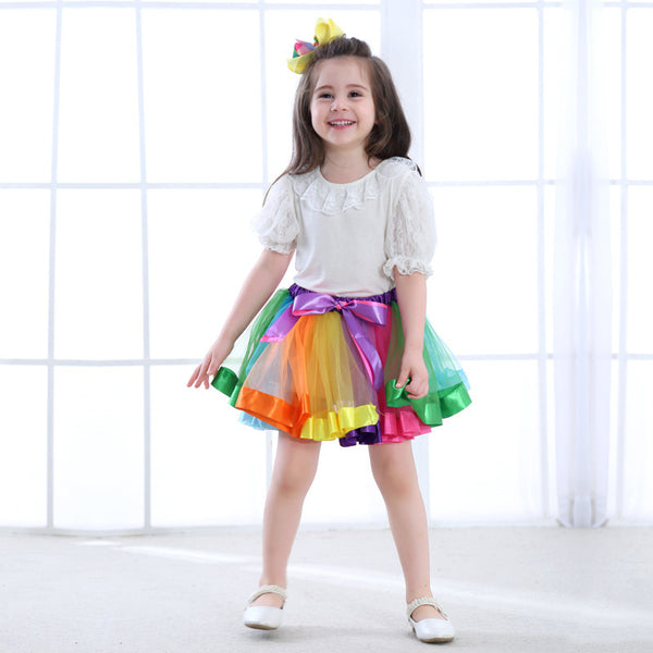 Baby Girls Layered Rainbow Tutu Skirt Bow Dance Ruffle