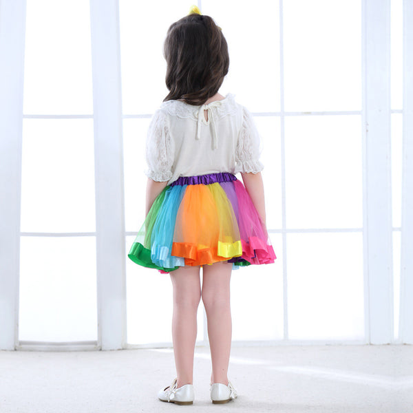 Baby Girls Layered Rainbow Tutu Skirt Bow Dance Ruffle