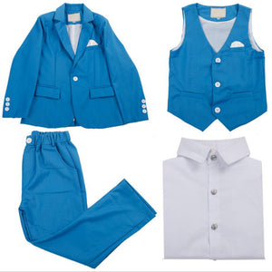 Boys' Blue Formal Suit  4 piece Dresswear suit set with jacket,shirt,vest and pants