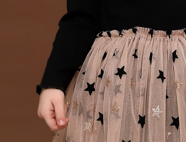 Baby Girls Black Long-sleeve Fleece-lining Tutu Princess Dress