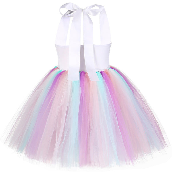 Tutu rainbow unicorn dress for party girls - Including 1 headband,festival costumes with birthday,halloween,recital