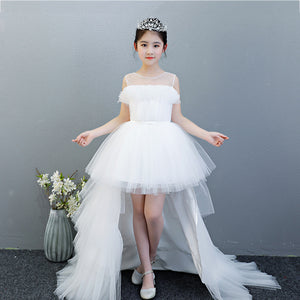 Girls Tulle Flower Girl Dress with Removable Tail