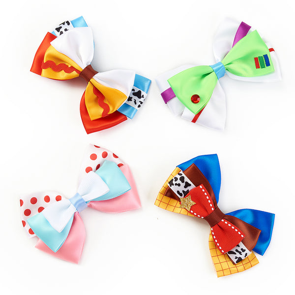 Baby Girls Cartoon Hair Bow Clips 4pc 4" Dress Up Accessories for Halloween Party