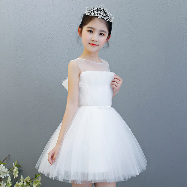 Girls Tulle Flower Girl Dress with Removable Tail