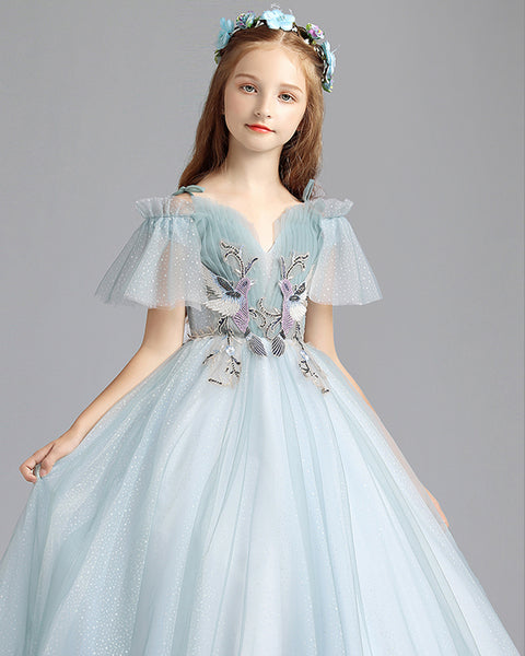 Girls Fairy Tulle Flower Girl Dress Appliques Dress for Party