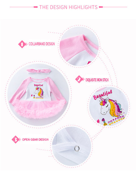 Baby Girls Unicorn Tutu Set (Romper Dress & Headband)