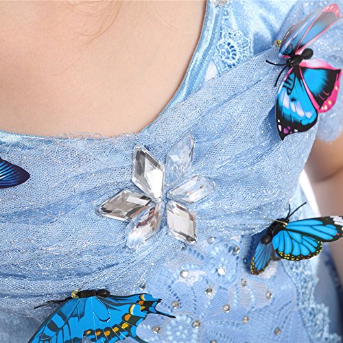 Girls Princess Dresses Costume Party Dress Up Blue Dress with Butterfly